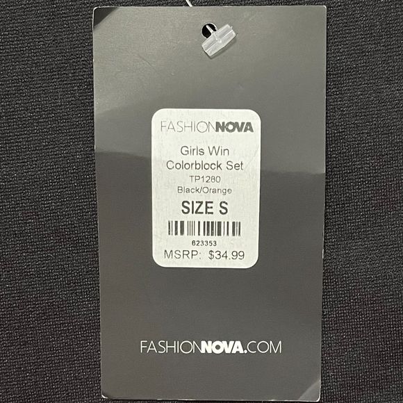 Fashion Nova NWT Girls Win Colorblock 2 Pc Set Shorts & Crop Top Black Orange S - Picture 9 of 10